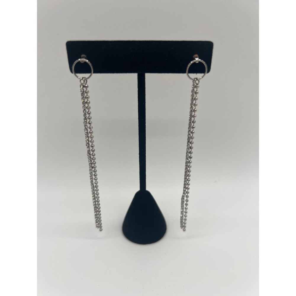 New Fashion Silver Tone Rhinestone Ball Chain Shoulder Duster Drop Earrings